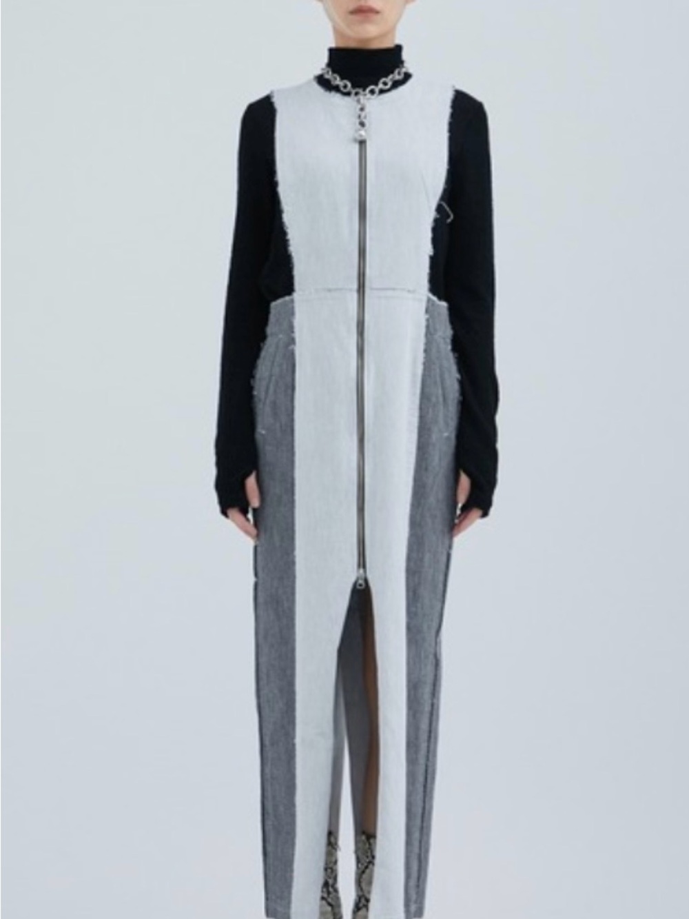 Two-Tone Gray Straight Zip-Front Dress
